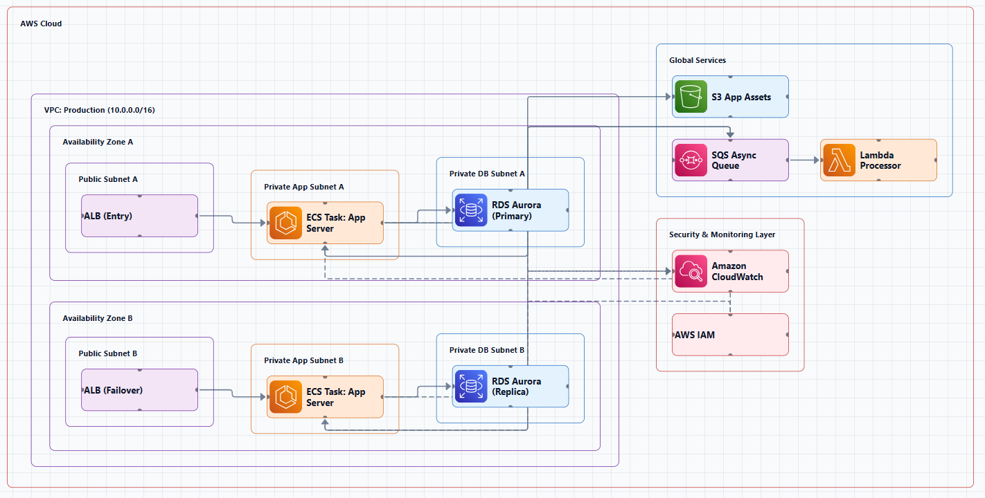 AWS cloud architecture diagram with services and connections,  Add Custom Node to AWS Diagram in AI Line Studio